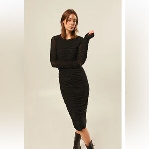 Hilary MacMillan Black Mesh Ruched Long Sleeve Dress